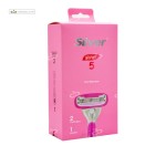 تیغ اصلاح 5 لبه سیستمی گلوریا همراه یدک زنانه سیلور 2+1 عددی