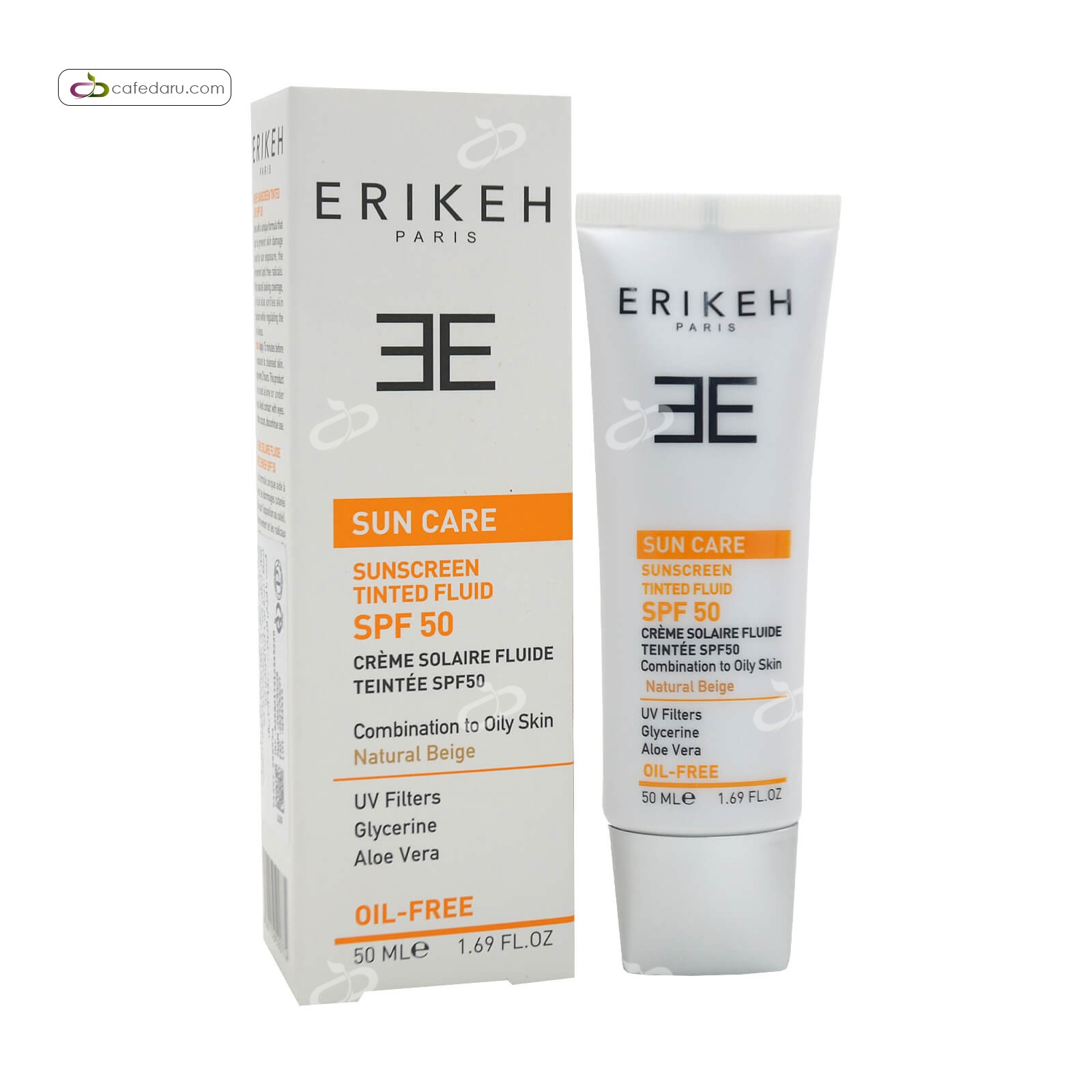 کرم ضدآفتاب SPF50 فاقد چربی اریکه 50 میلی لیتر بژ طبیعی