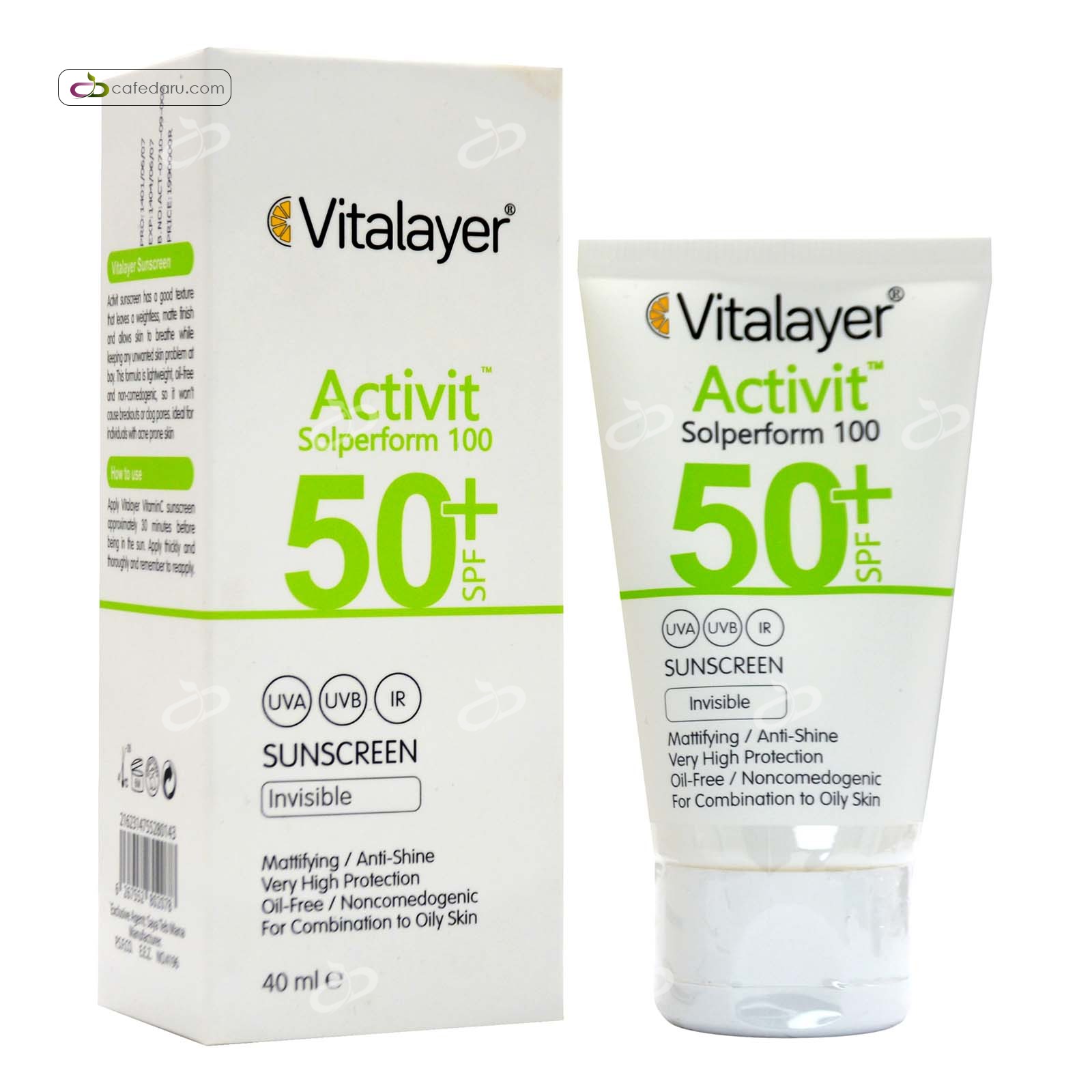 کرم ضدآفتاب SPF50 پوست چرب ویتالیر 40 میلی لیتر بی رنگ