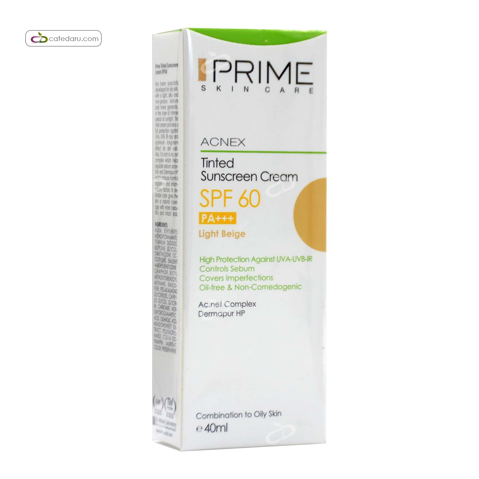 کرم ضد آفتاب SPF60 رنگی مناسب پوست مختلط تا چرب پریم 40 میلی لیتر بژ روشن