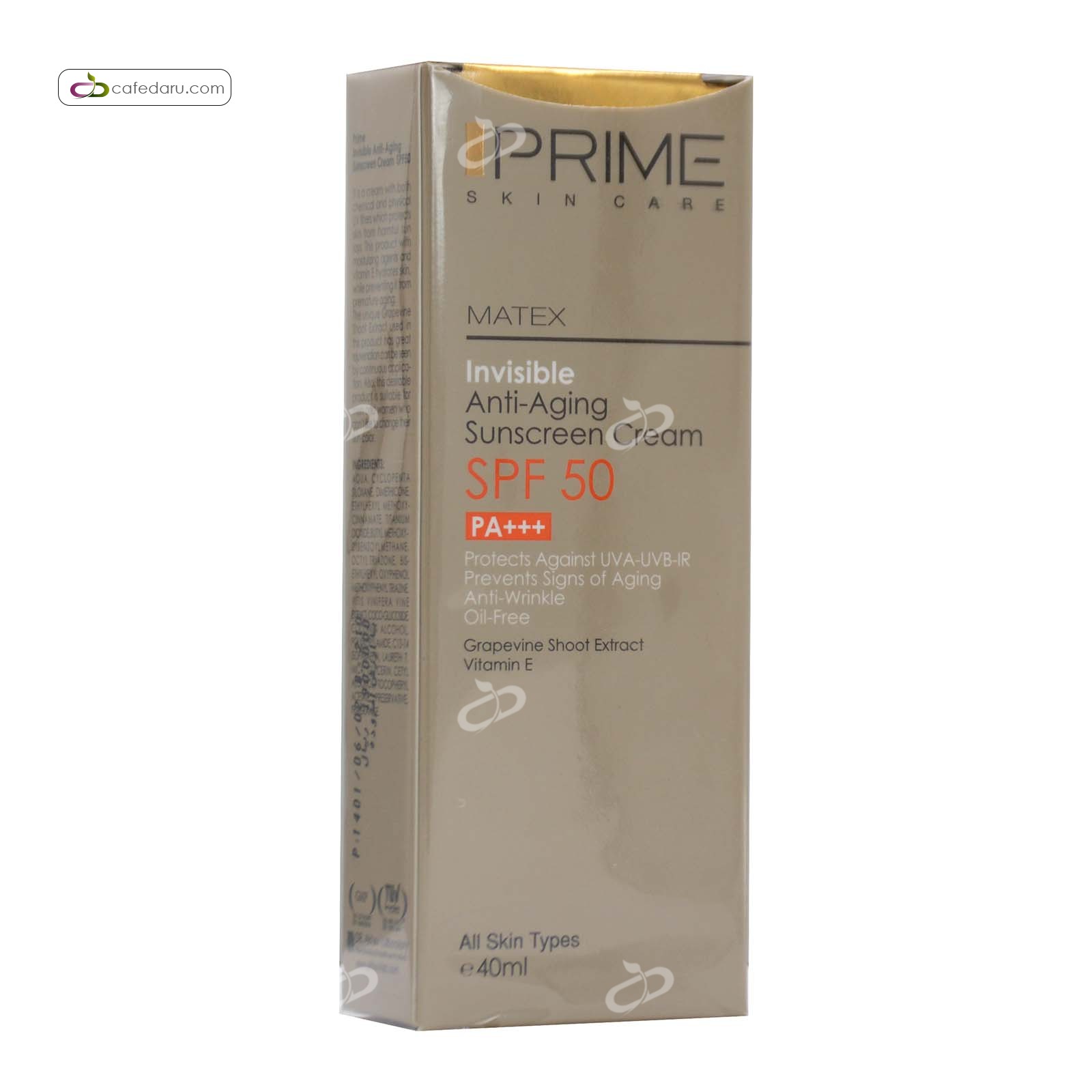 کرم ضد آفتاب جوان کننده SPF50 بی رنگ پریم 40 میلی لیتر