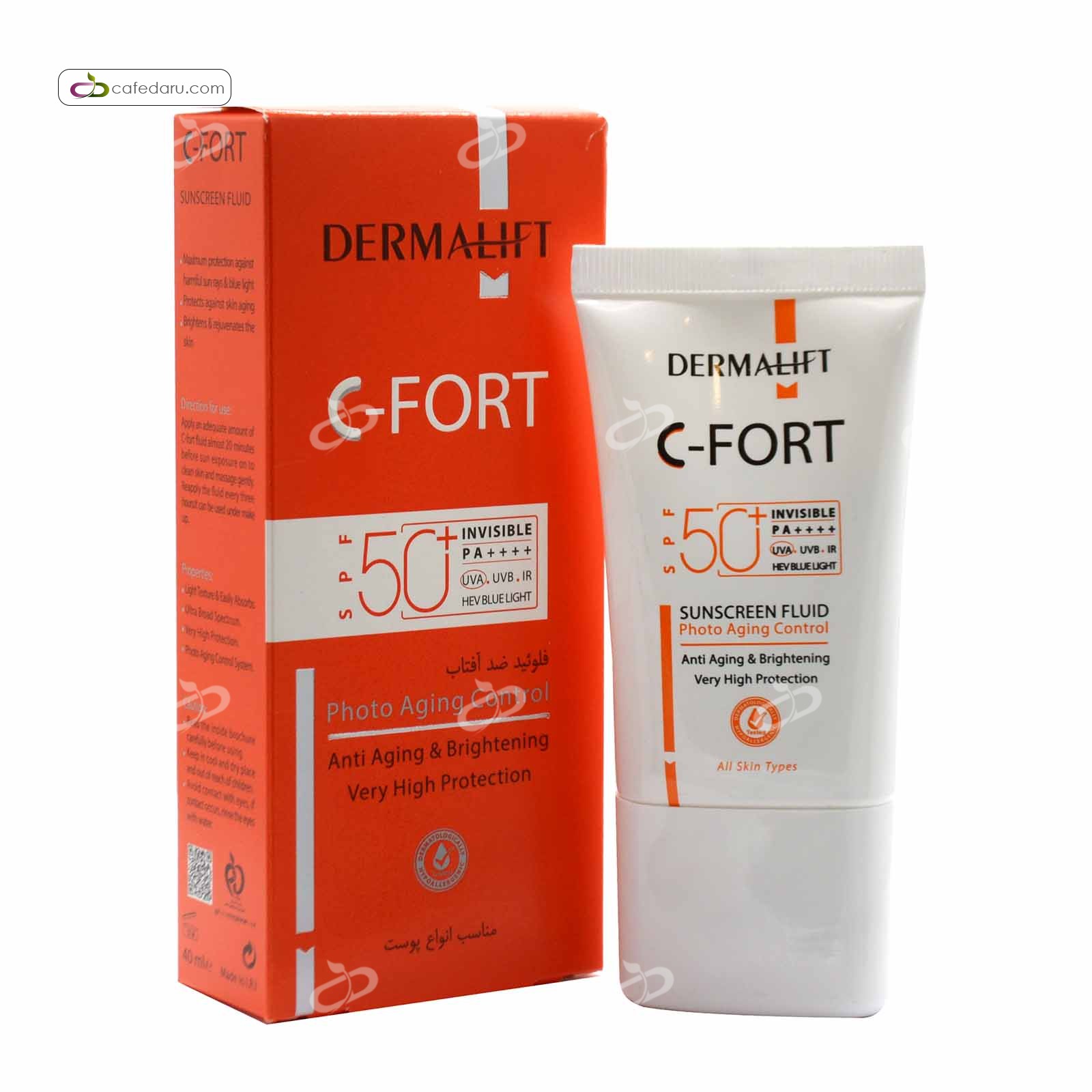 فلوئید ضدآفتاب spf50 سی فورت حاوی ویتامین سی مناسب انواع پوست درمالیفت 40 میلی لیتر بی رنگ